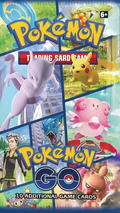 Pokémon GO sealed booster pack featuring Mewtwo Pikachu and Blissey artwork