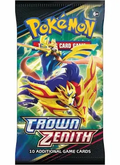 Pokémon Sword & Shield Crown Zenith sealed booster pack featuring Zacian and Zamazenta artwork