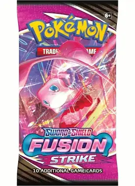 Pokémon Sword & Shield Fusion Strike sealed booster pack featuring Mew artwork