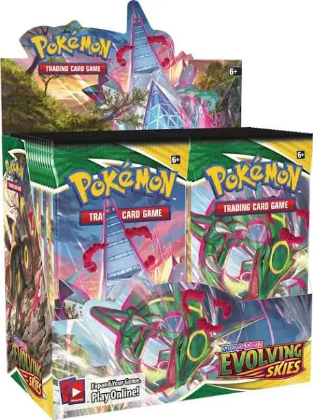 Pokémon Sword & Shield Evolving Skies sealed booster display box with 36 packs