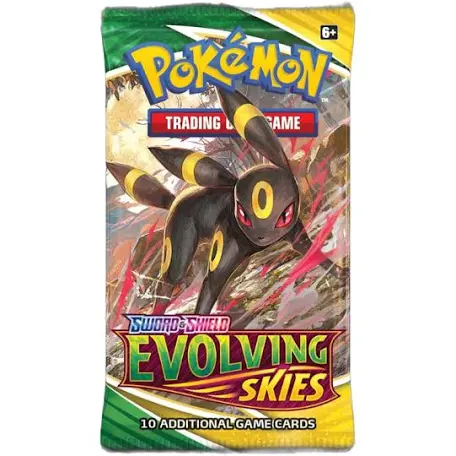Pokémon Sword & Shield Evolving Skies sealed booster pack featuring Umbreon artwork