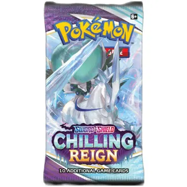Pokémon Sword & Shield Chilling Reign sealed booster pack featuring Ice Rider Calyrex artwork