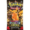 Pokémon Scarlet & Violet Paldean Fates sealed booster pack featuring shiny Pikachu artwork