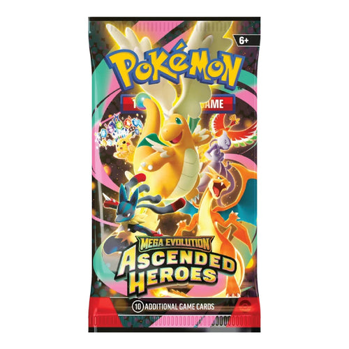 Pokémon Mega Evolution Ascended Heroes sealed booster pack front artwork