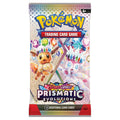 Pokémon Prismatic Evolutions sealed booster pack with Eevee and Sylveon artwork